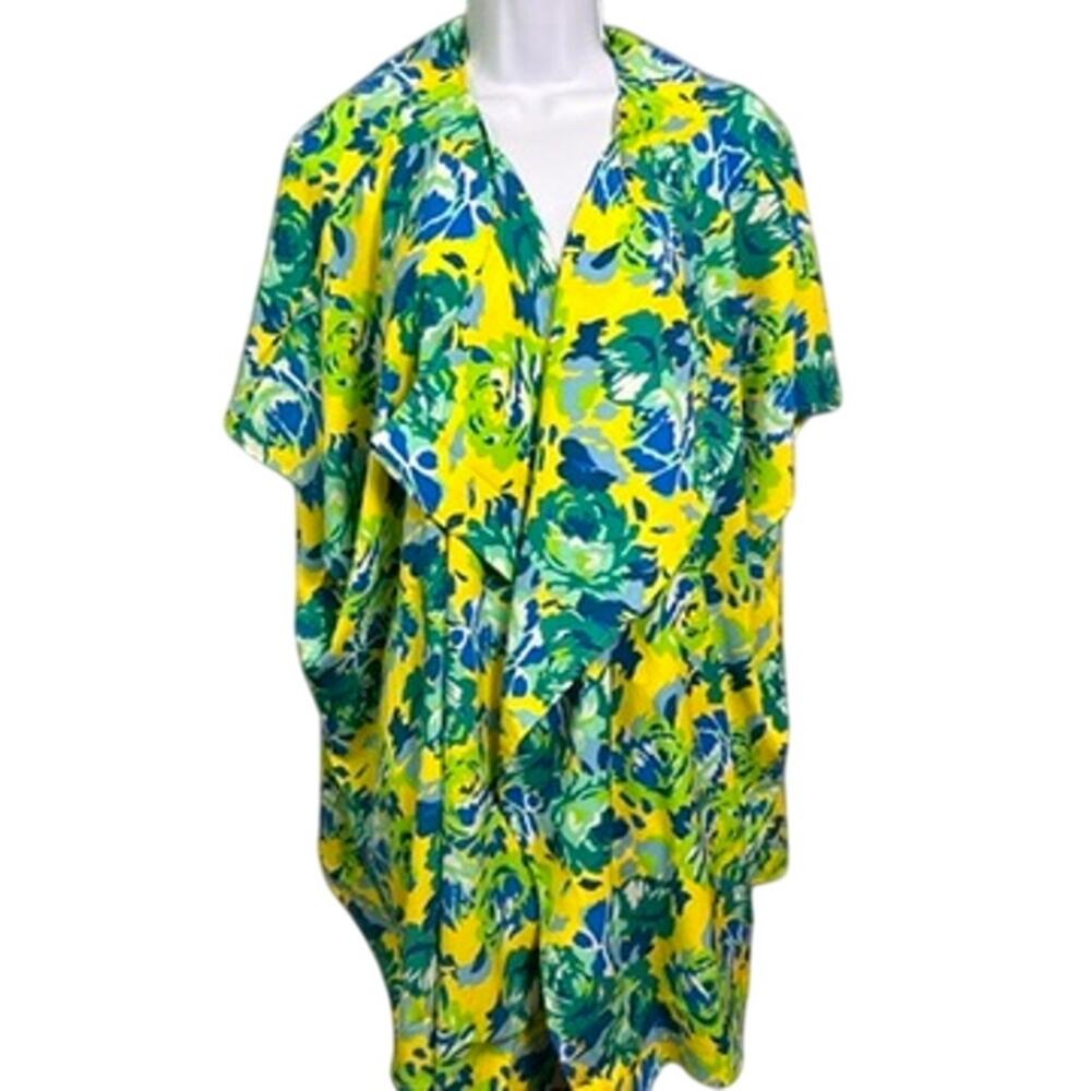 Christian Siriano Yellow Green Blue Floral Draped Blouse